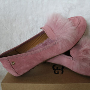 UGG KALEY WISP SUEDE SHEARLING SLIPPERS PINK NEW